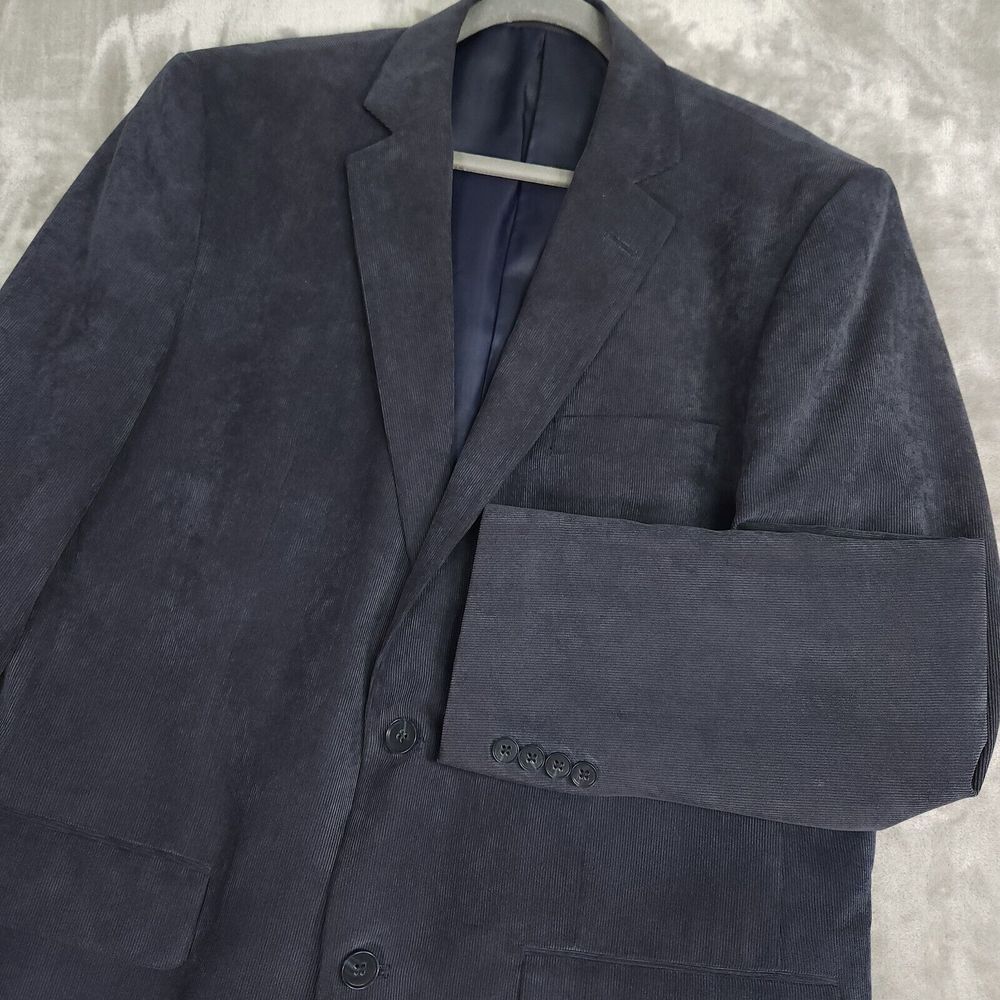 Jones New York Mens Corduroy Blazer‎ Sport Coat 42L Navy Blue Fine Ribbed Preppy